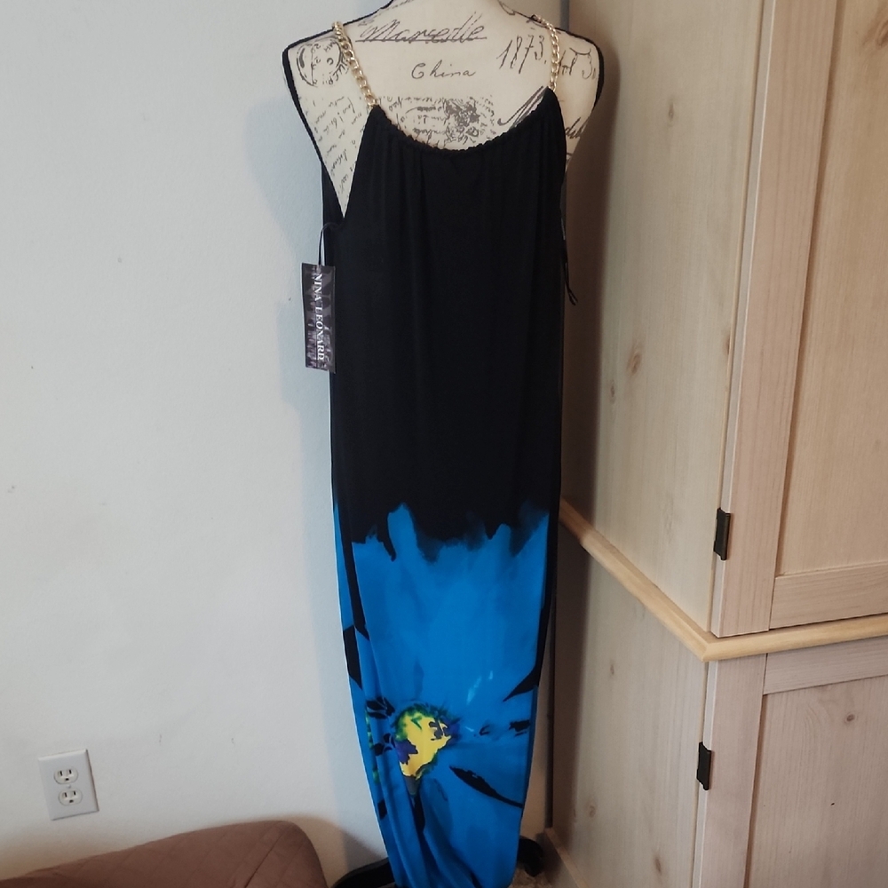 Nina Leonard Black and Blue Maxi Dress - Picture 4 of 6